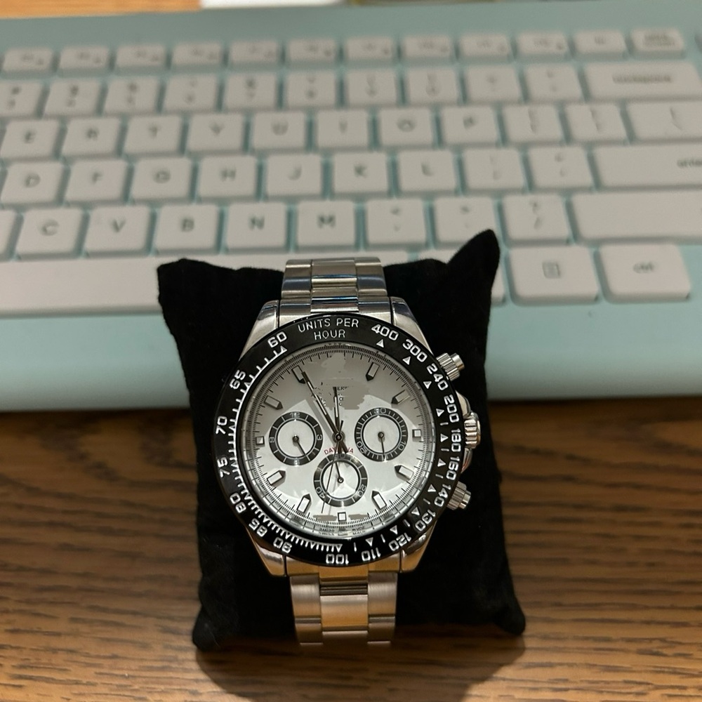 Silver and Black Chronograph Watch